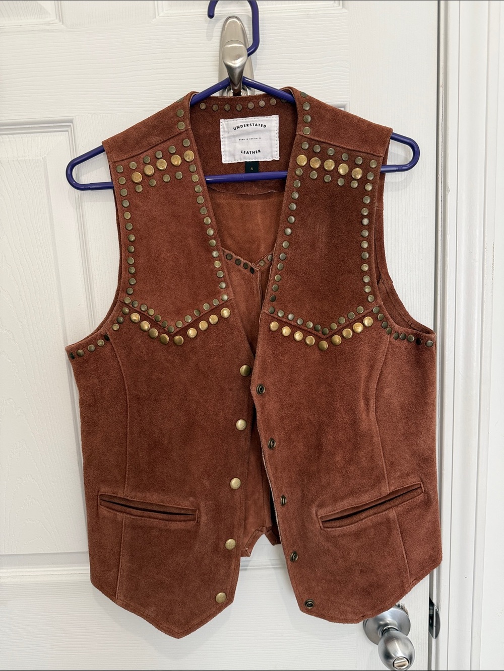 *NWOT* Understated 100% Leather Studded Vest, Brown Suede, Sz S Unisex
